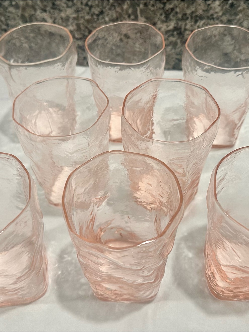 Vintage MCM Morgantown Pink Crinkle Juice Glasses Tumblers - Set of 8